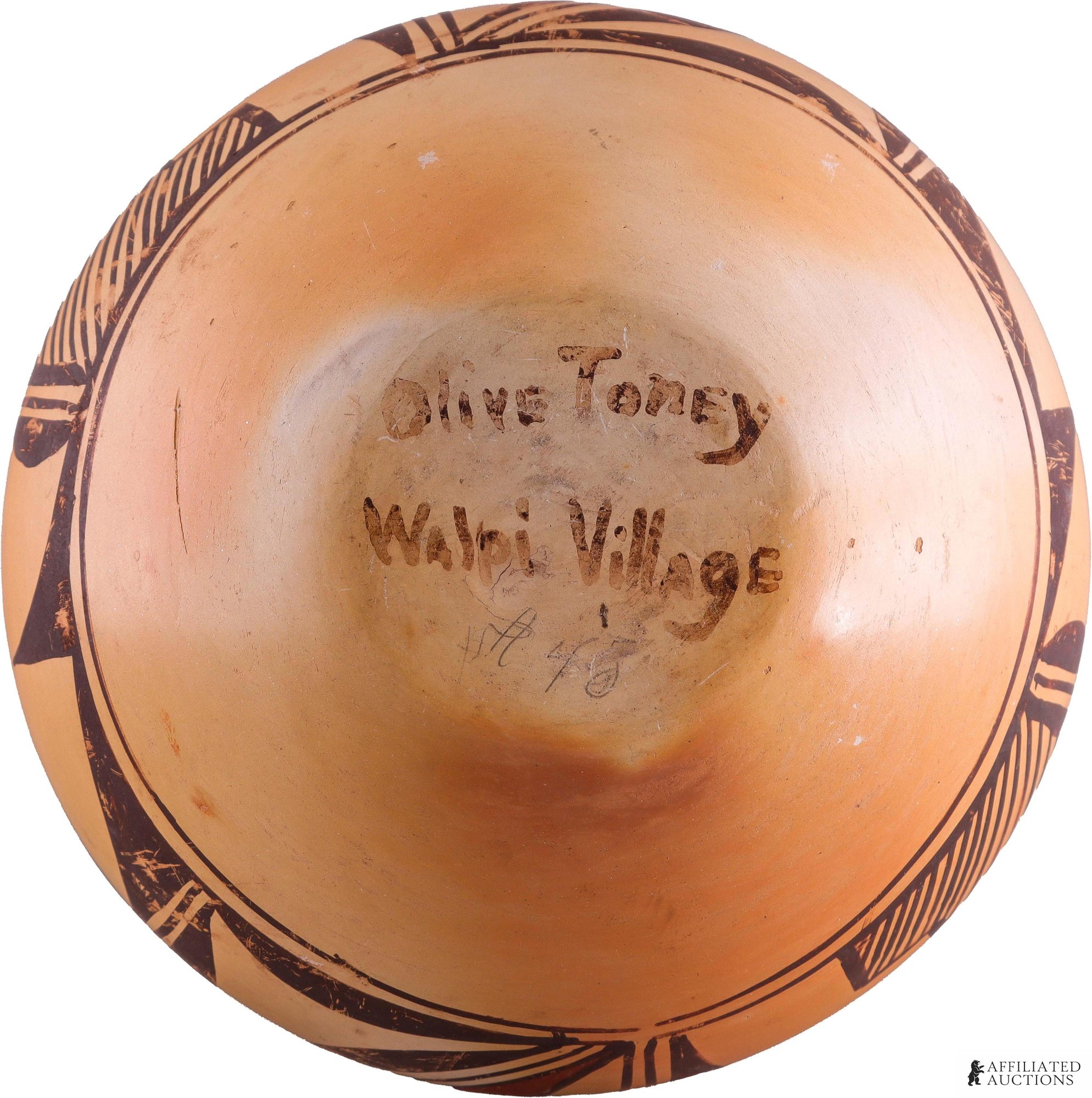 Base of the Hopi jar signed Olive Toney, Walpi Village